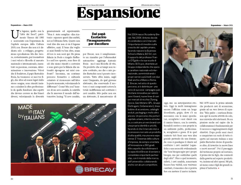 Intervista su mensile economico Espansione, mese di Marzo, all'amministratore delegato Brecav, Antonio Braia